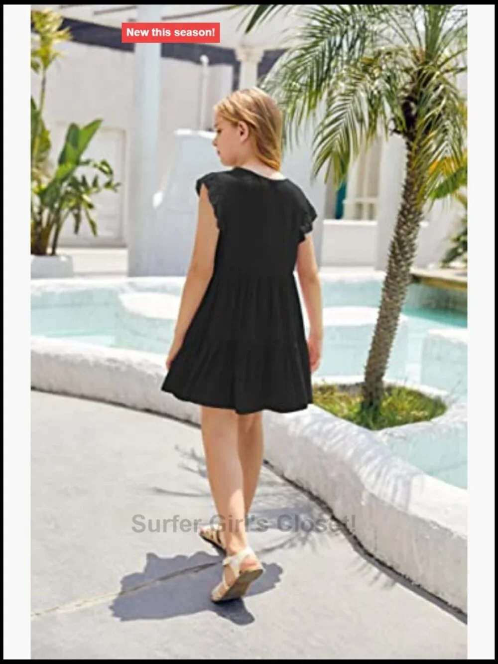 Ruffle Sleeve Tiered Swing Dress Button Down V-Neck A-Line Summer Sundress 5-14T